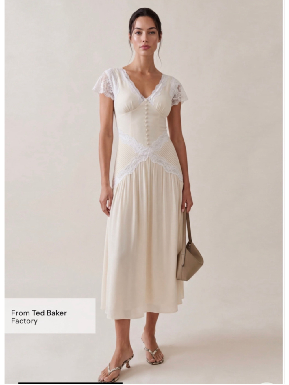 Women's Few Moda OPT Beige and White Lace Midi Dress, Size 2